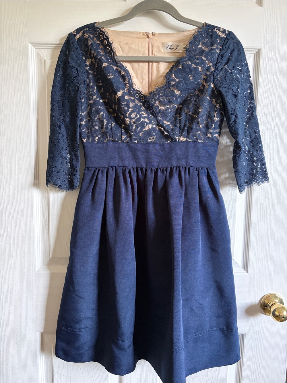 Eliza J Navy Lace Bodice Dress with Nude Lining
